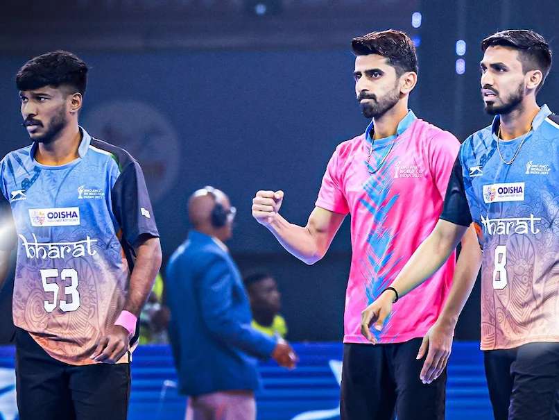 Indian men’s Kho Kho team celebrates victory after winning the inaugural World Cup against Nepal.