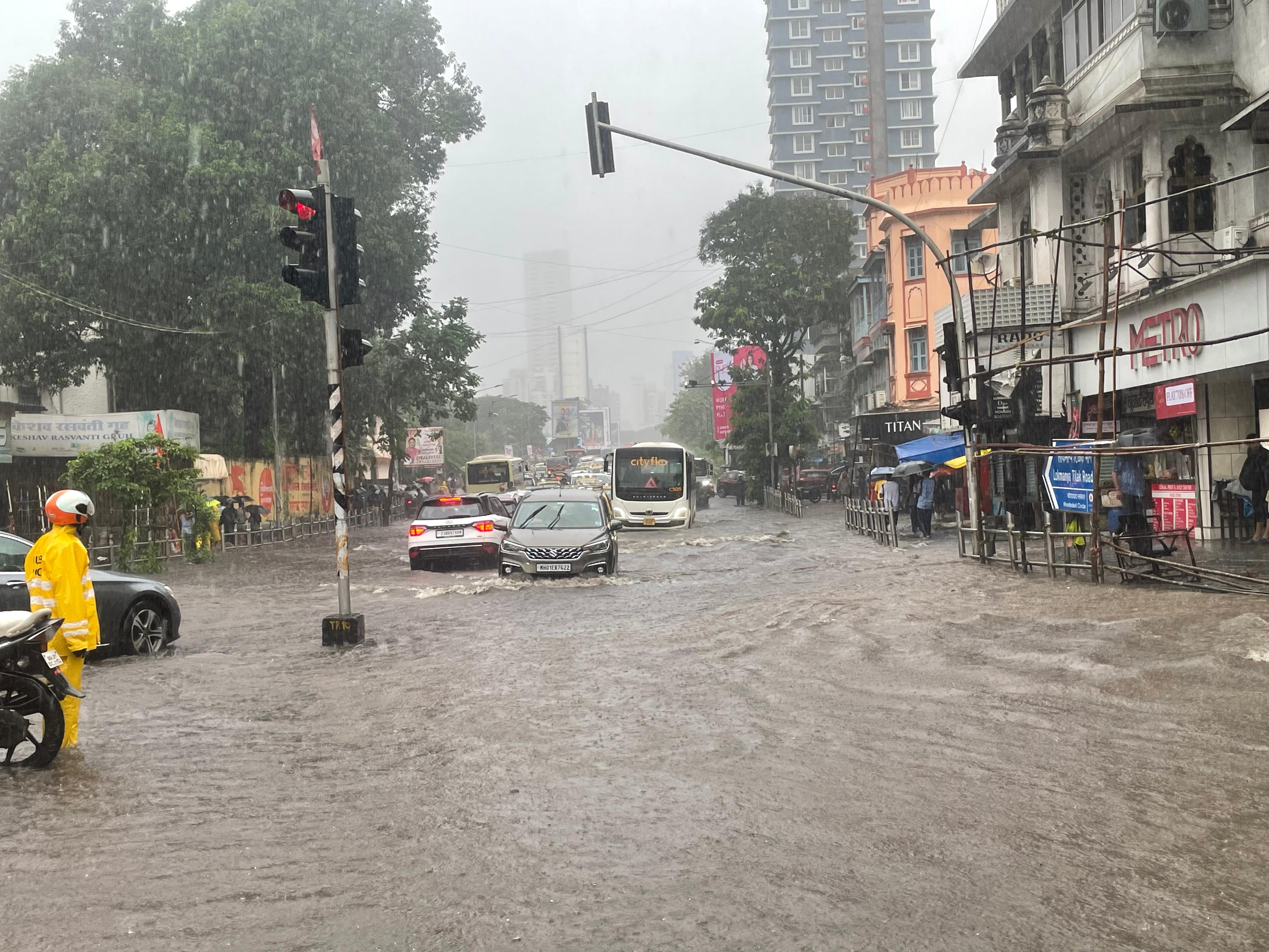 Waterlogged Mumbai streets after heavy rains on August 18, 2025