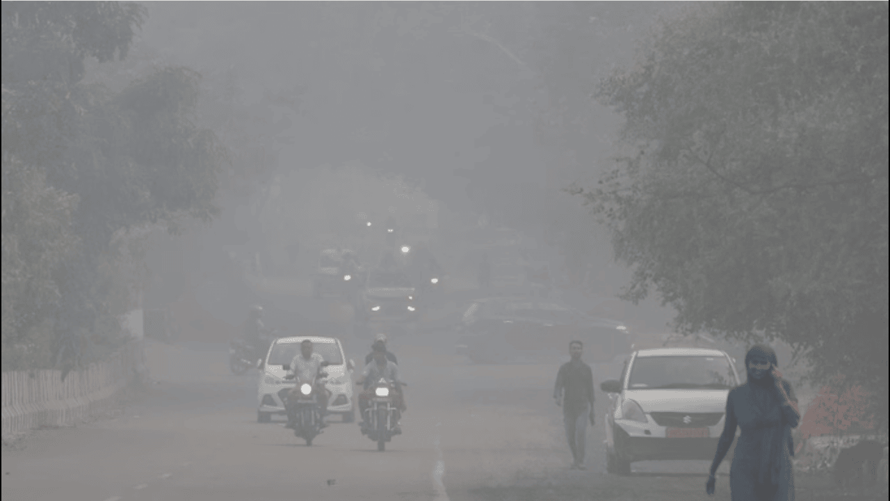 Delhi skyline covered in dense smog after Diwali fireworks.