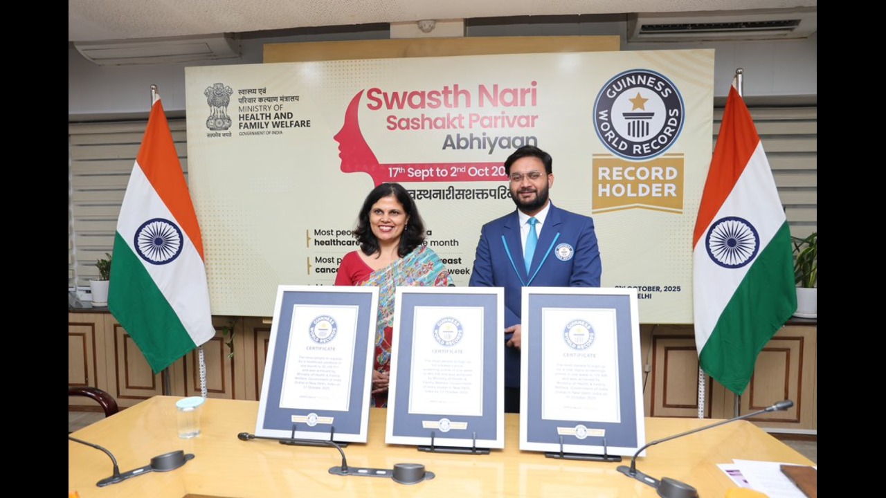 India celebrates three Guinness World Record titles under the Swasth Nari, Sashakt Parivar Abhiyaan campaign.