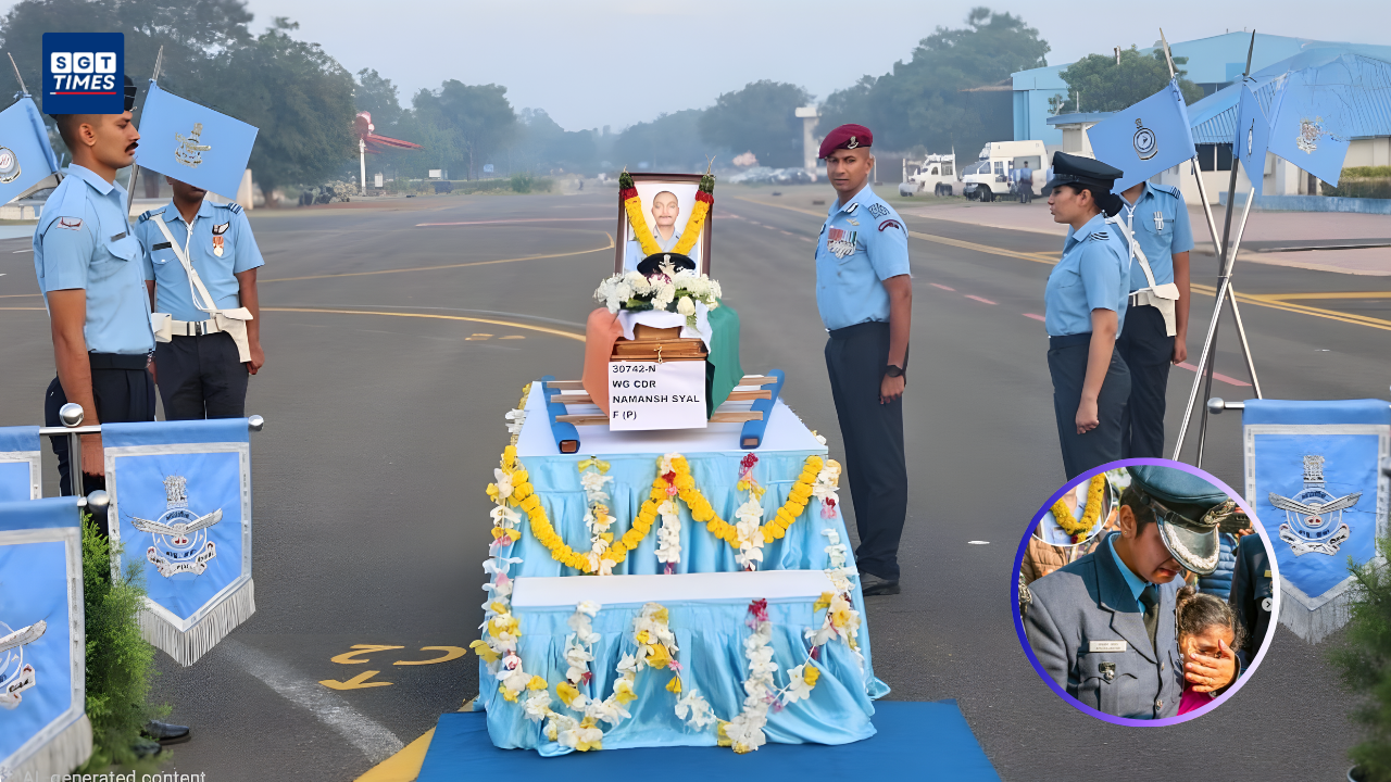 Wing Commander Afshan saluting her husband during the final rites of Wing Commander Namansh Syal.