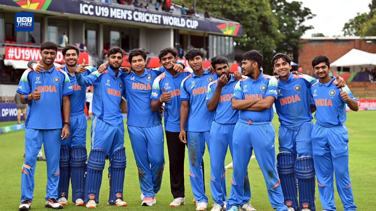 India Under-19 cricket team celebrating victory over Pakistan in World Cup match