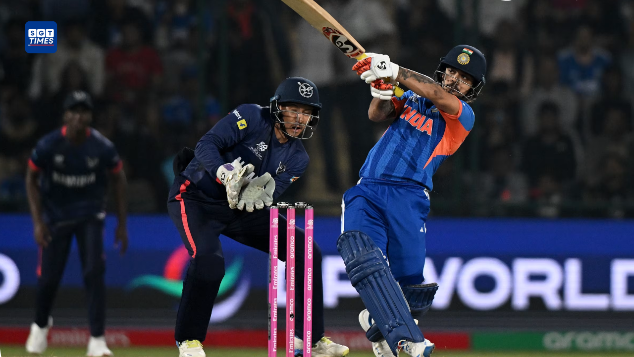 Indian cricket team celebrates after defeating Namibia by 93 runs in the Men’s T20 World Cup match at Arun Jaitley Stadium in New Delhi.
