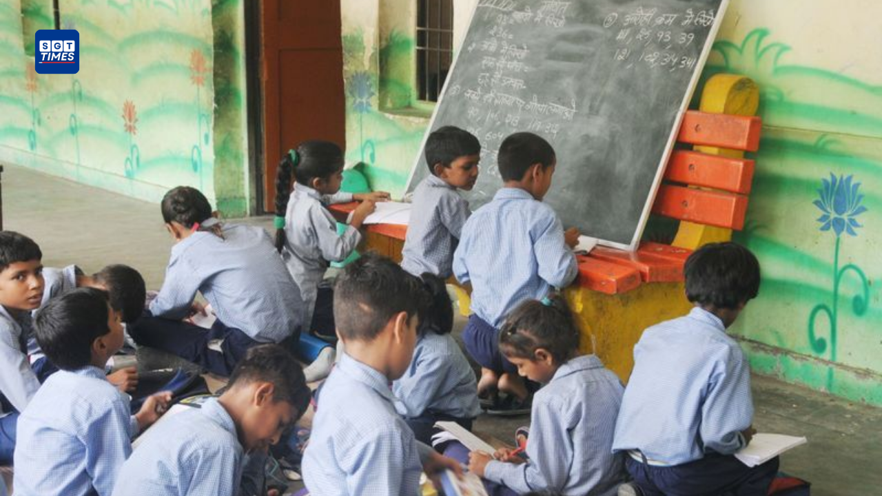 Haryana Seeks School Financial Records After Fraud Concerns School building with financial documents and bank-related visuals