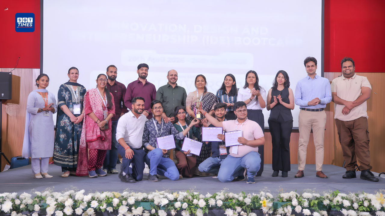 Participants presenting ideas during IDE Bootcamp 2026 at SGT University