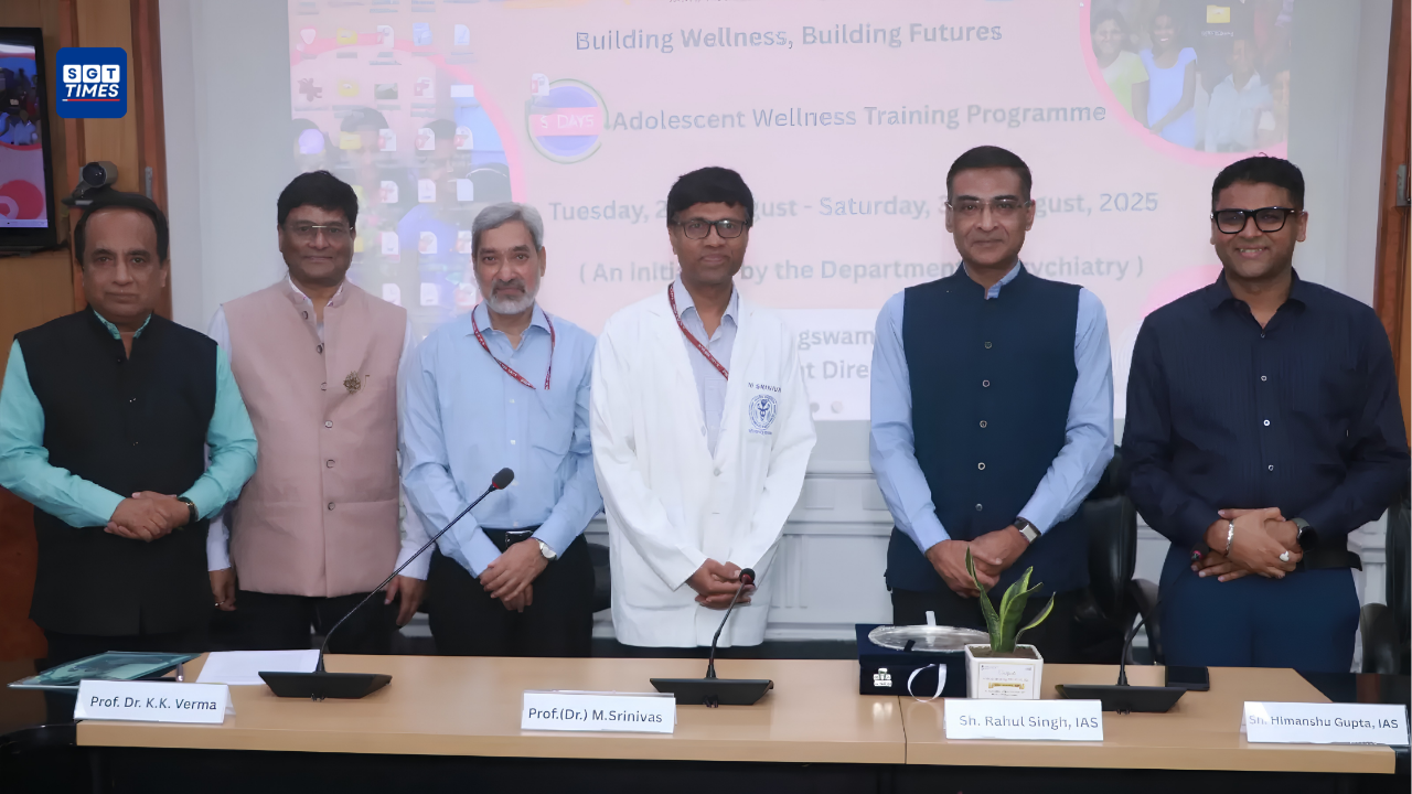 CBSE and AIIMS officials during the launch of Phase II of Project MATE at India Habitat Centre in New Delhi.