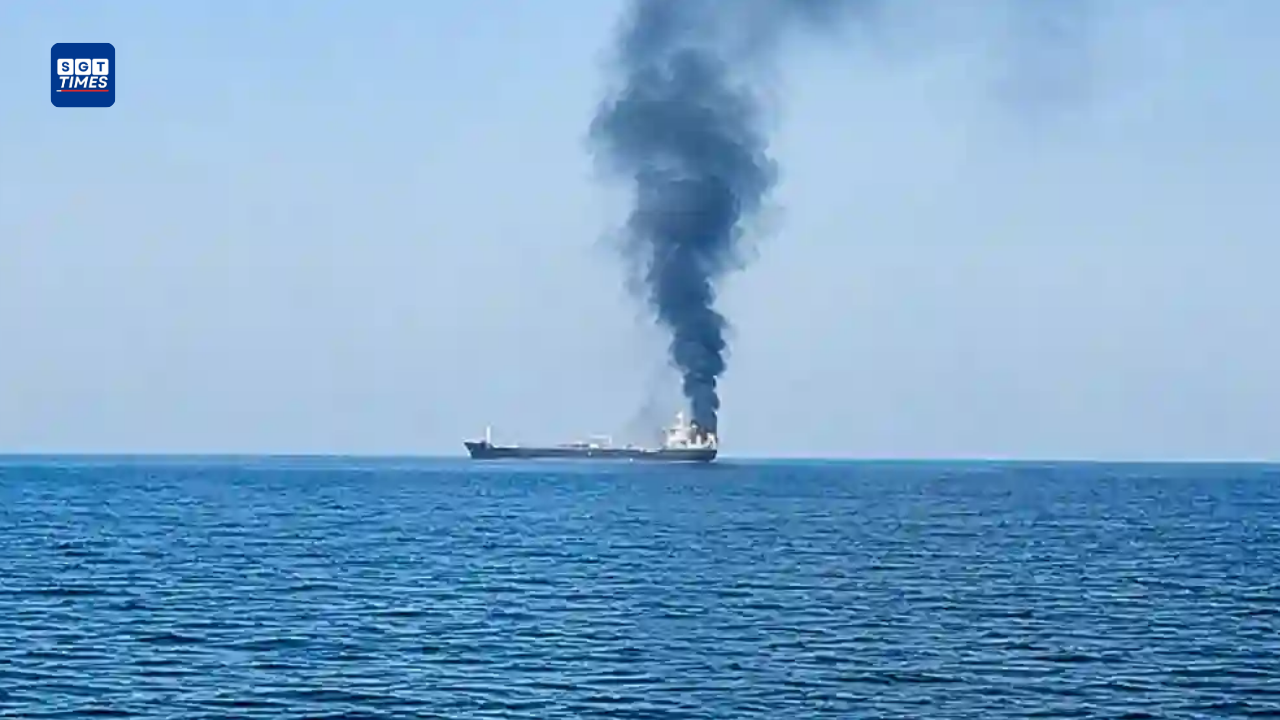 High-angle shot of an emergency rescue boat navigating blue waters during a maritime evacuation operation in the Gulf region.