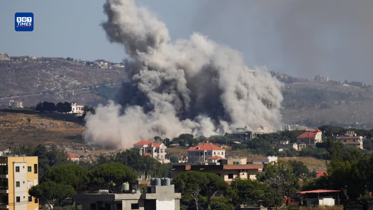 Damaged residential buildings in southern Lebanon following reported Israeli air strikes after a ceasefire agreement with Hezbollah.