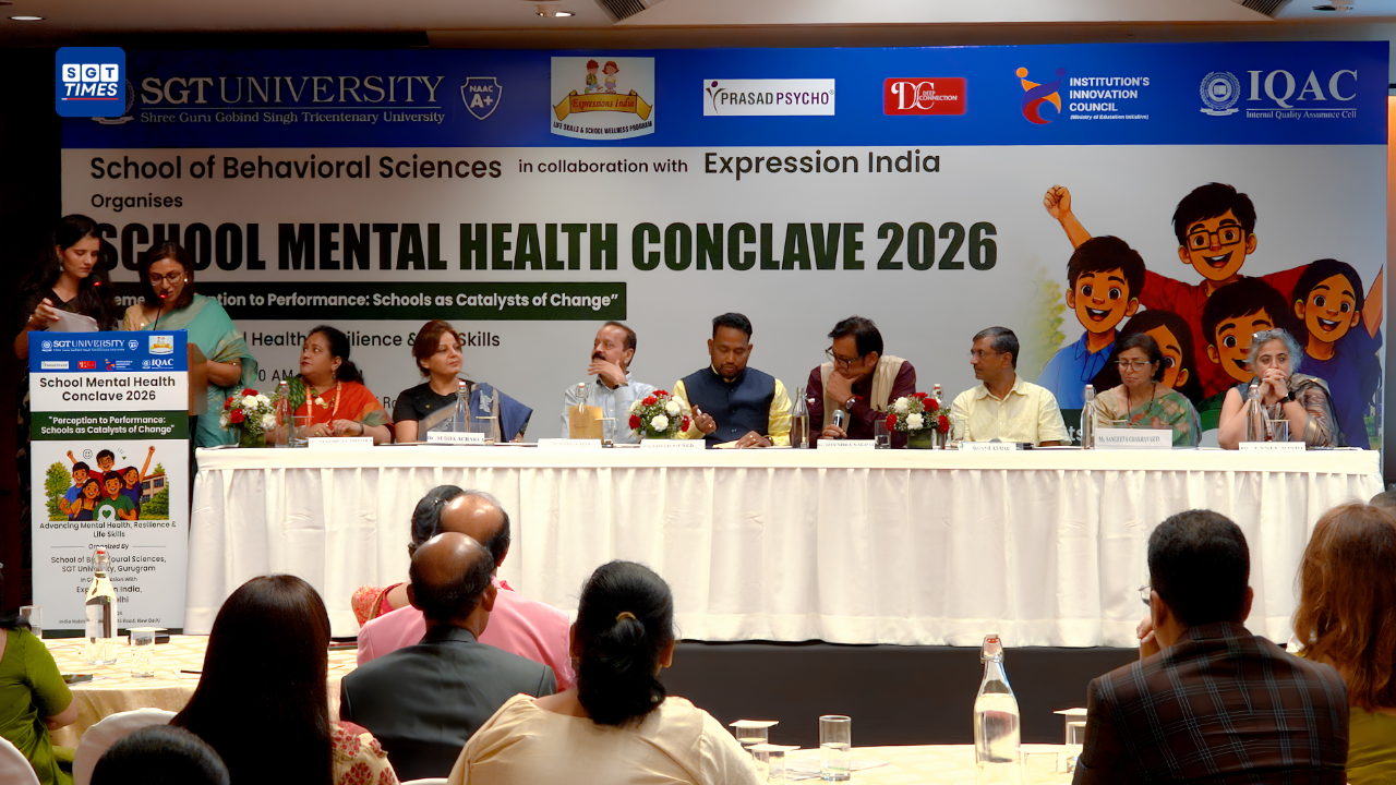 School Mental Health Conclave 2026 organised by SGT University's School of Behavioral Sciences in collaboration with Expression India at India Habitat Centre, New Delhi.