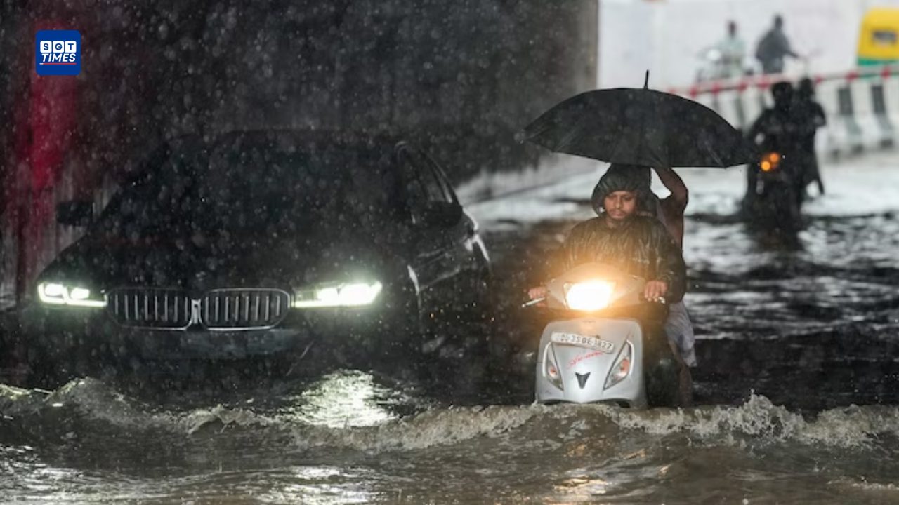 Flooded roads and heavy rainfall affecting several Indian states during the active southwest monsoon season.