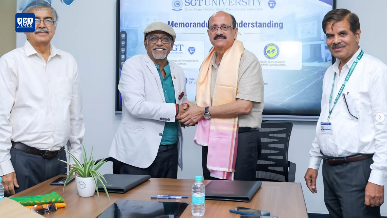 Representatives of SGT University’s School of Physiotherapy and Kabaddi Rao’s Academy during the signing of a Memorandum of Understanding for sports physiotherapy collaboration.