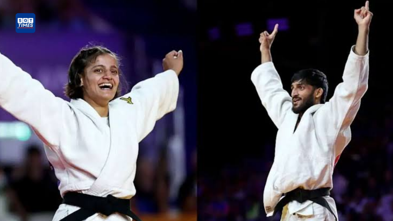 Indian athletes celebrating historic Commonwealth Games medals across Judo, Javelin, Decathlon and Boxing.