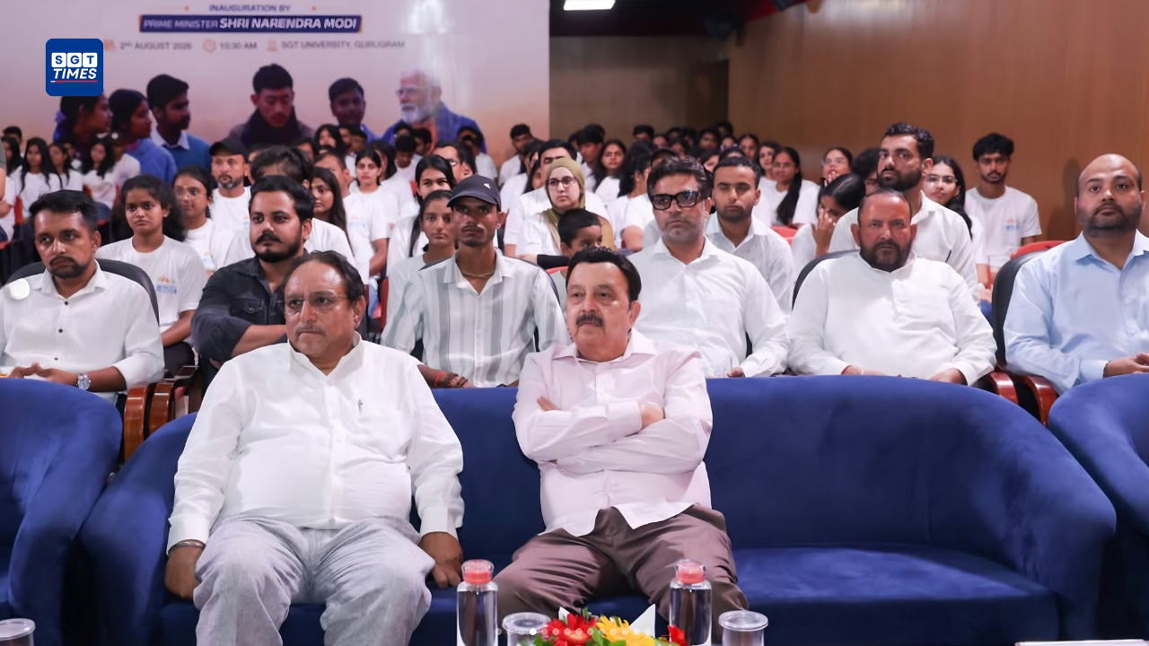 Haryana Cabinet Minister Rao Narbir Singh addresses students and faculty at SGT University, Gurugram during the Nasha Mukt Yuva – Viksit Bharat Abhiyan event.
