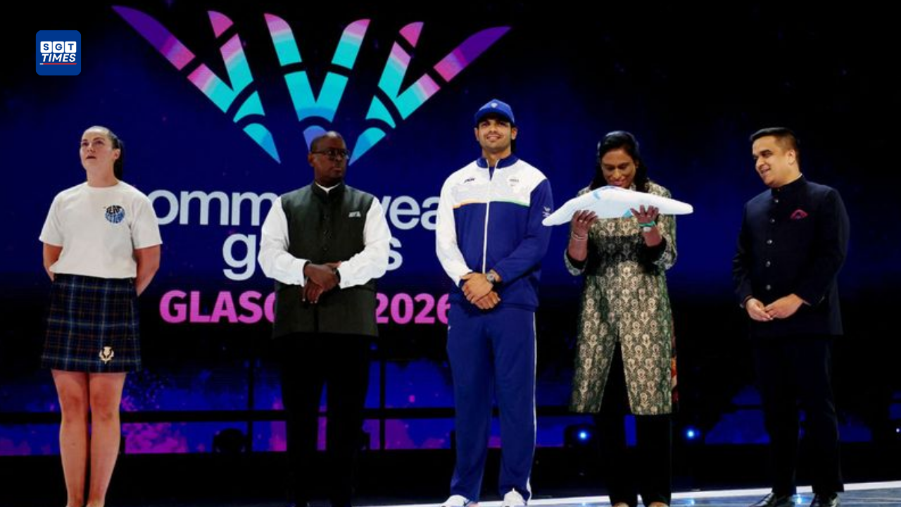 India receives the Commonwealth Games flag and ceremonial baton during the Glasgow 2026 closing ceremony ahead of Ahmedabad 2030.