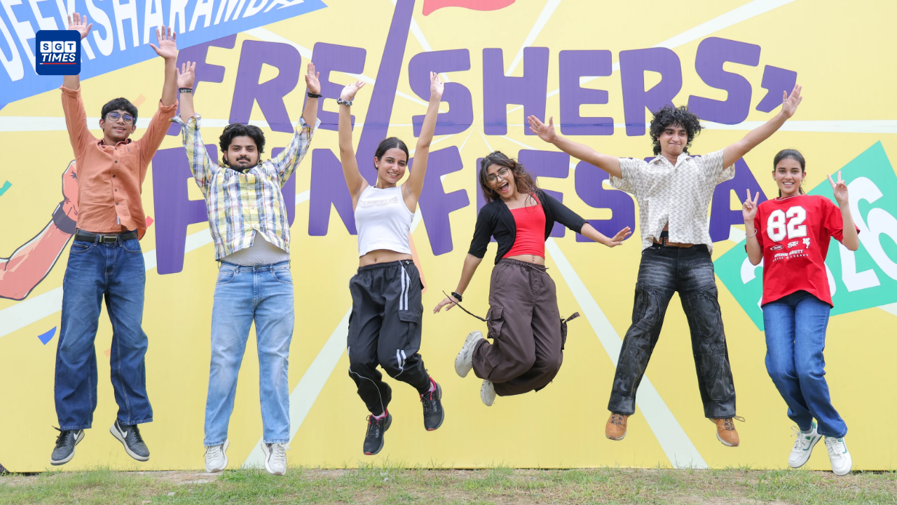 SGT University freshers enjoying Funzania and exploring student clubs during Deeksharambh 2026