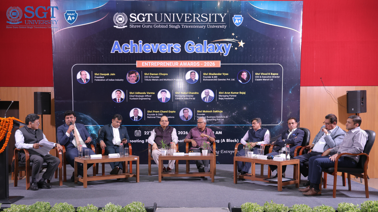 SGT University Hosts Achievers Galaxy Entrepreneur Awards 2026 Packed SGT University hall with students and industry experts during Achievers Galaxy Entrepreneur Awards 2026.