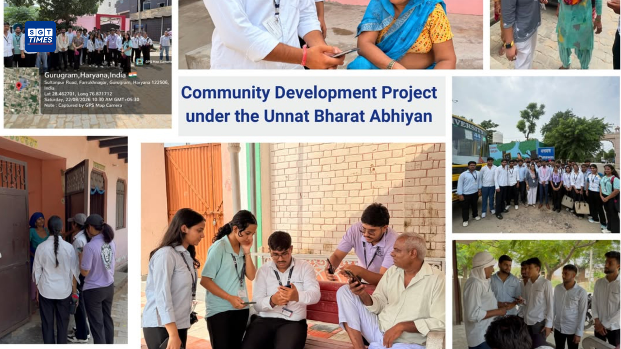 SGT Students Take Learning Beyond Classrooms Through Community Development Project BCA and MCA students interacting with villagers during a three-day Community Development Project under Unnat Bharat Abhiyan.