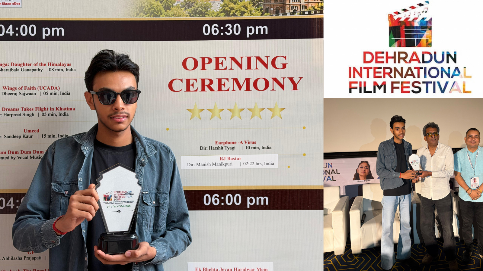 SGT filmmaking team celebrates the award-winning films Umeed and Earphone – A Virus at the 11th Dehradun International Film Festival.