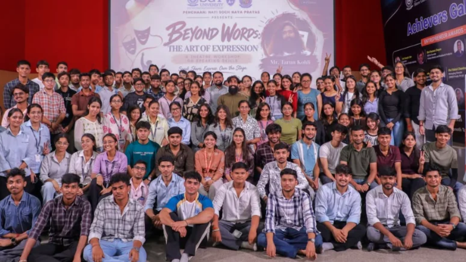 Participants engage in theatre-based learning and expressive activities during the “Beyond Words — The Art of Expression” workshop led by theatre practitioner Tarun Kohli.